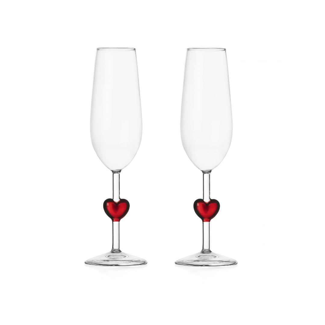 SET OF 2 STEM GLASS RED HEART